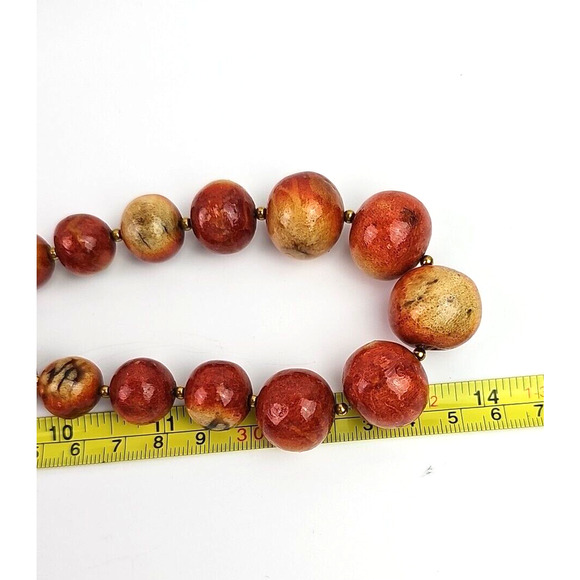 Vintage Graduated Apple Sponge Coral Bead Necklace 29 inch Gold Tone Spacers - Picture 8 of 9